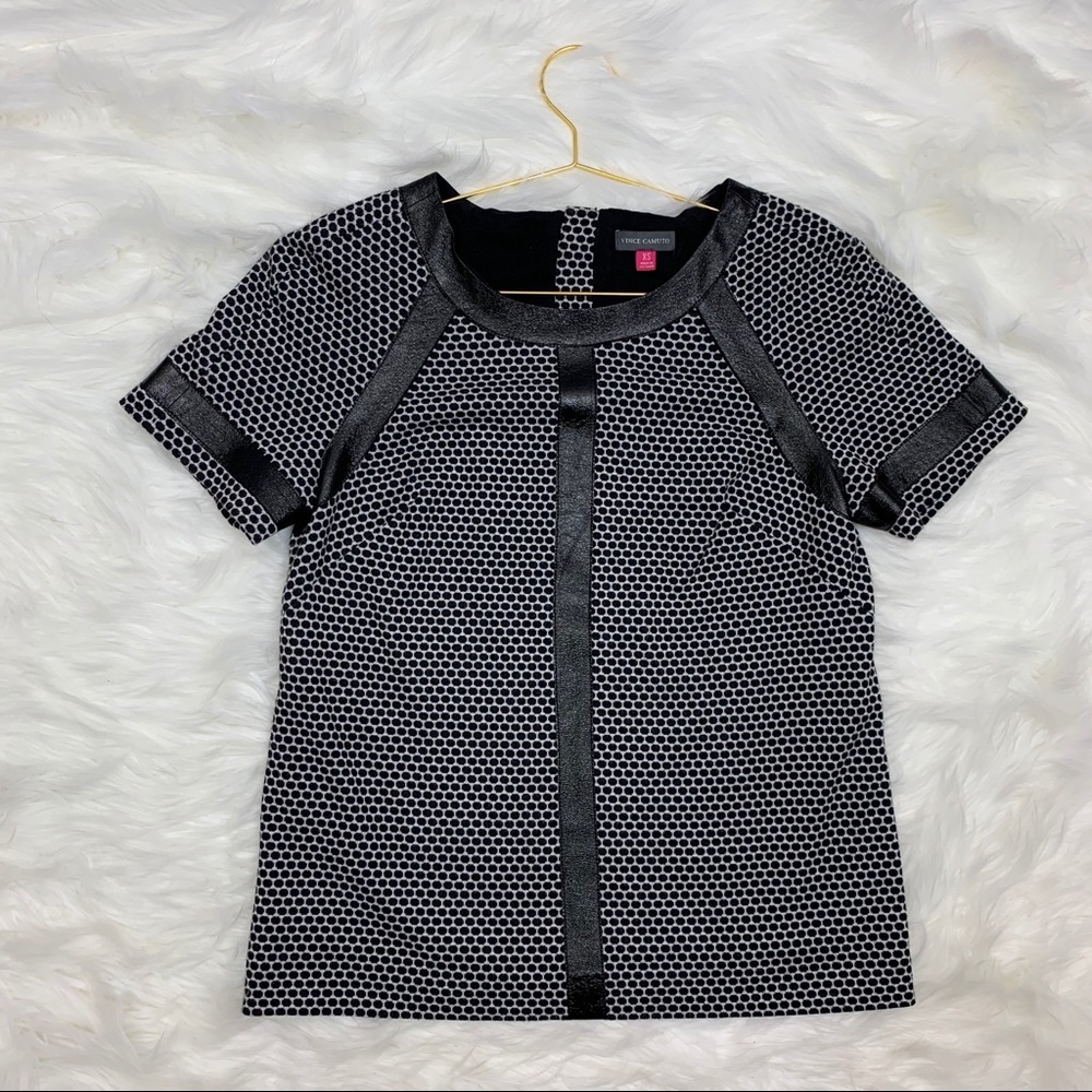 Vince Camuto Knit Top with Leather Trim